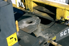 Closeup of a RailRunner bogie engaged with a chassis